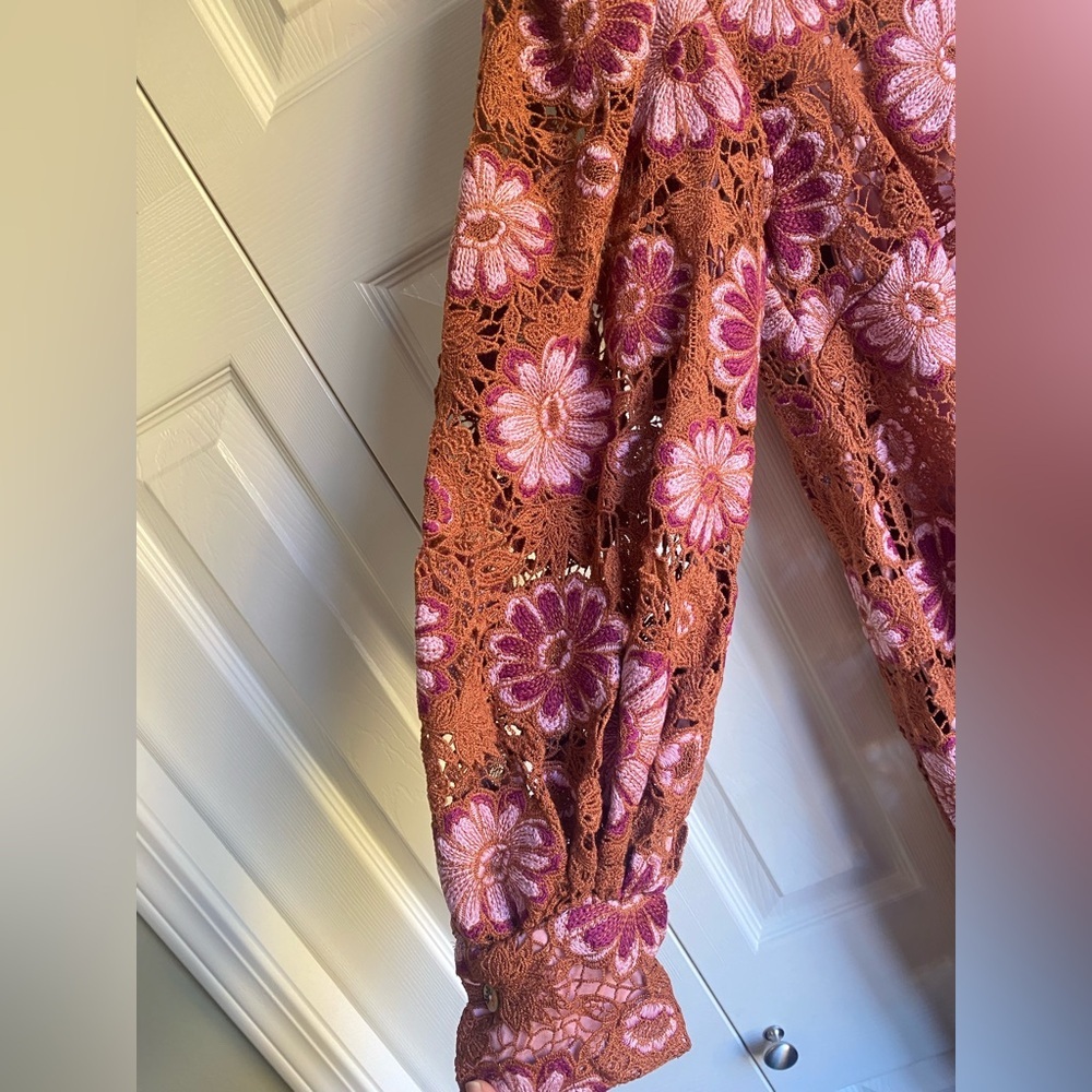 NWT Farm Rio Brown Gigi Tapestry Guipure Midi Dress - Picture 8 of 16